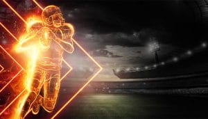 A Lit Silhouette of an American Football Player Over a Dark Stadium